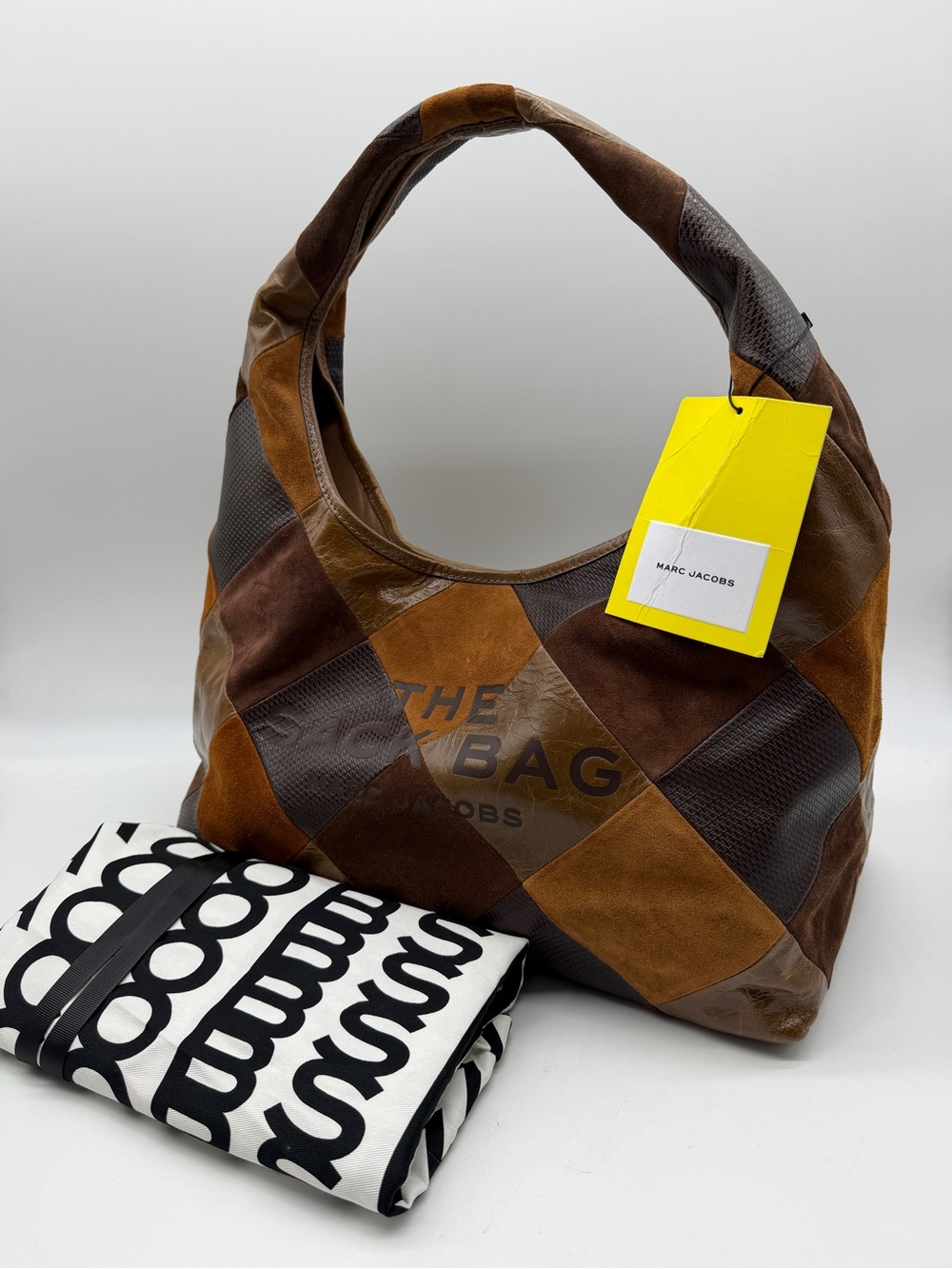 MARC JACOBS The Suede Patchwork Sack large hobo shoulder bag + Dust bag BROWN - Picture 14 of 16